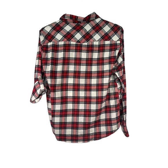 Red White Black Plaid Button Down Flannel Shirt Long Sleeve Snap Pockets XL - Picture 5 of 10
